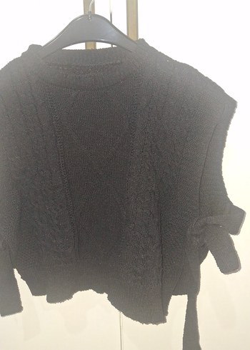 Siyah Örgü Kolsuz Mini Kazak Yelek - Görsel 2