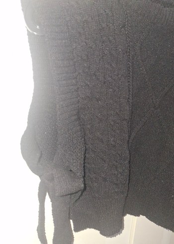 Siyah Örgü Kolsuz Mini Kazak Yelek - Görsel 3