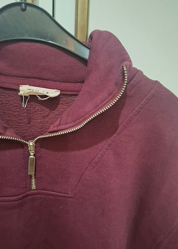 Bordo Yarım Fermuarlı Kadın Sweatshirt - Görsel 4