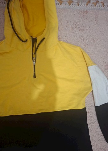 Sarı Siyah Kadın Kapüşonlu Eşofman Takımı - Görsel 3