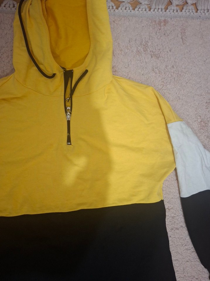 Sarı Siyah Kadın Kapüşonlu Eşofman Takımı - Görsel 3