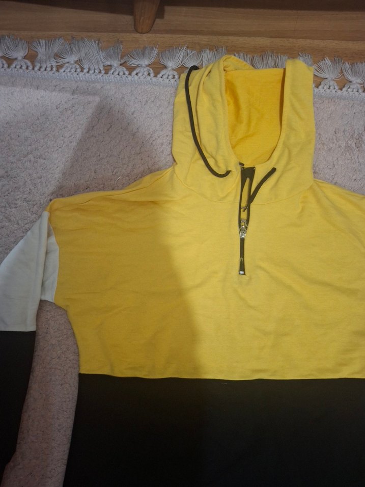 Sarı Siyah Kadın Kapüşonlu Eşofman Takımı - Görsel 2