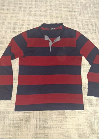 Bordo Lacivert Çizgili Uzun Kollu Polo Tişört - Görsel 2