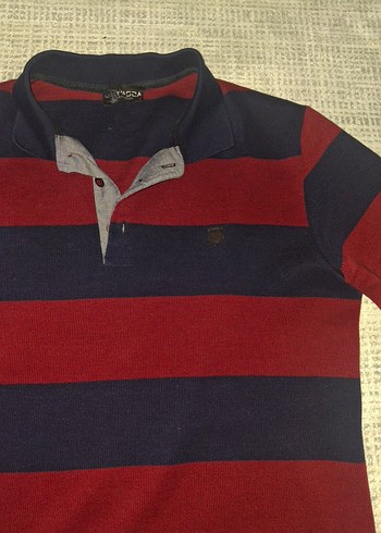 Bordo Lacivert Çizgili Uzun Kollu Polo Tişört - Görsel 4