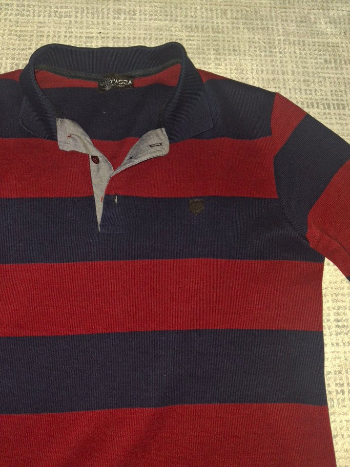 Bordo Lacivert Çizgili Uzun Kollu Polo Tişört - Görsel 4