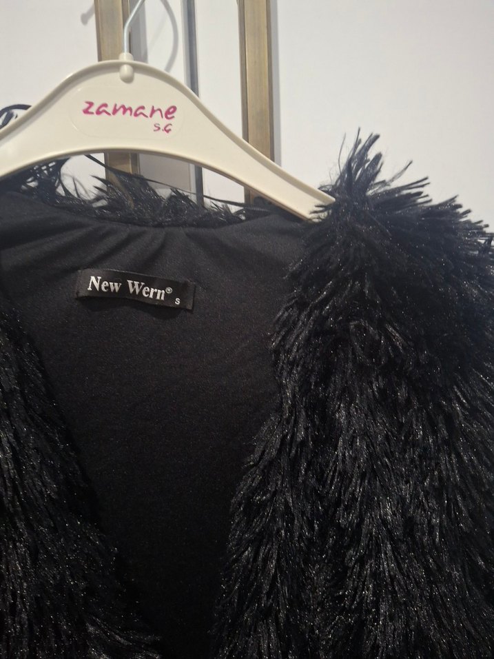 Siyah Midi Boy Kürk Detaylı Kadın Ceket - Görsel 4