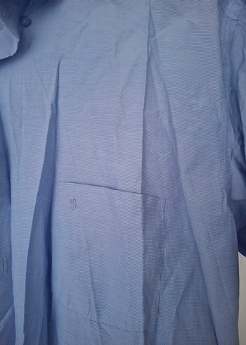 Mavi Kısa Kollu Keten Erkek Gömlek - Görsel 3