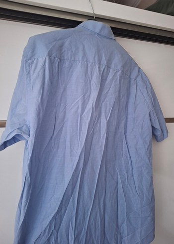 Mavi Kısa Kollu Keten Erkek Gömlek - Görsel 4