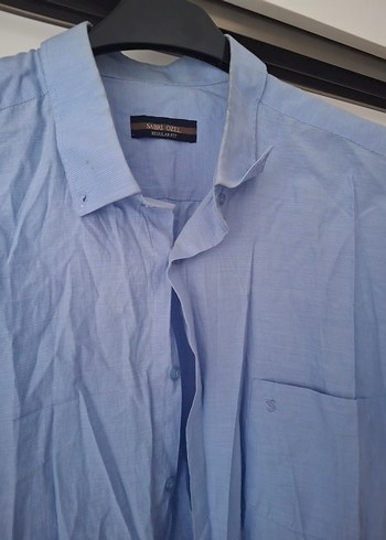 Mavi Kısa Kollu Keten Erkek Gömlek - Görsel 2