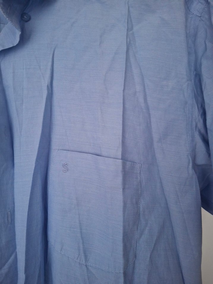 Mavi Kısa Kollu Keten Erkek Gömlek - Görsel 3