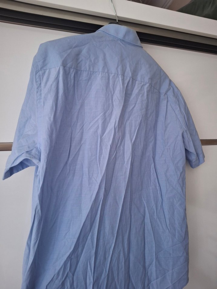 Mavi Kısa Kollu Keten Erkek Gömlek - Görsel 4