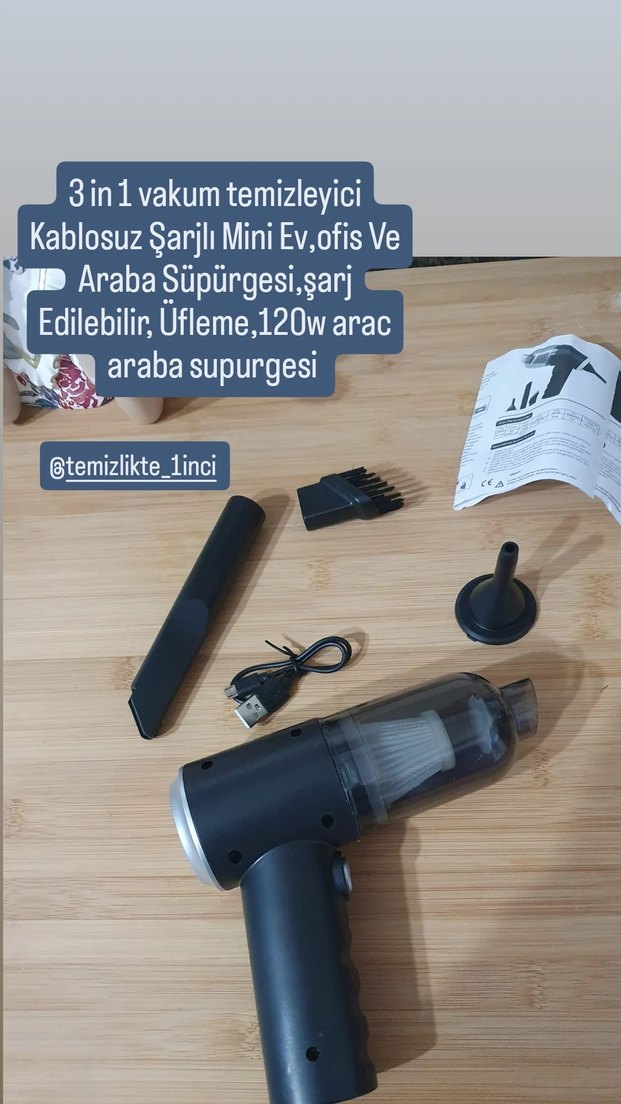3'ü 1 Arada Kablosuz Şarjlı Mini Vakum Temizleyici - Görsel 3