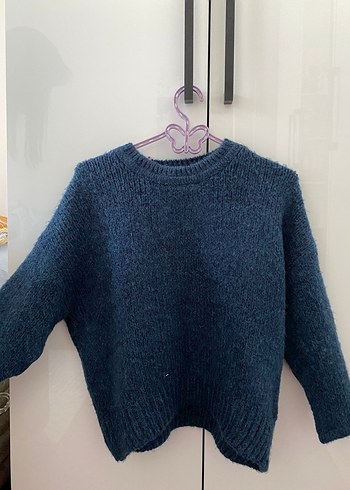 Kadın Mavi Örgü Salaş Bisiklet Yaka Kazak - Görsel 2