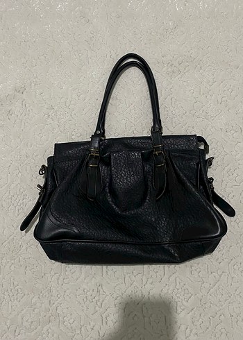 Siyah Deri Tokalı vintage Çanta - Görsel 2