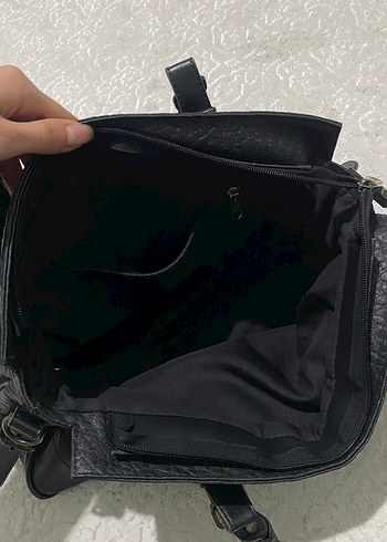 Siyah Deri Tokalı vintage Çanta - Görsel 3