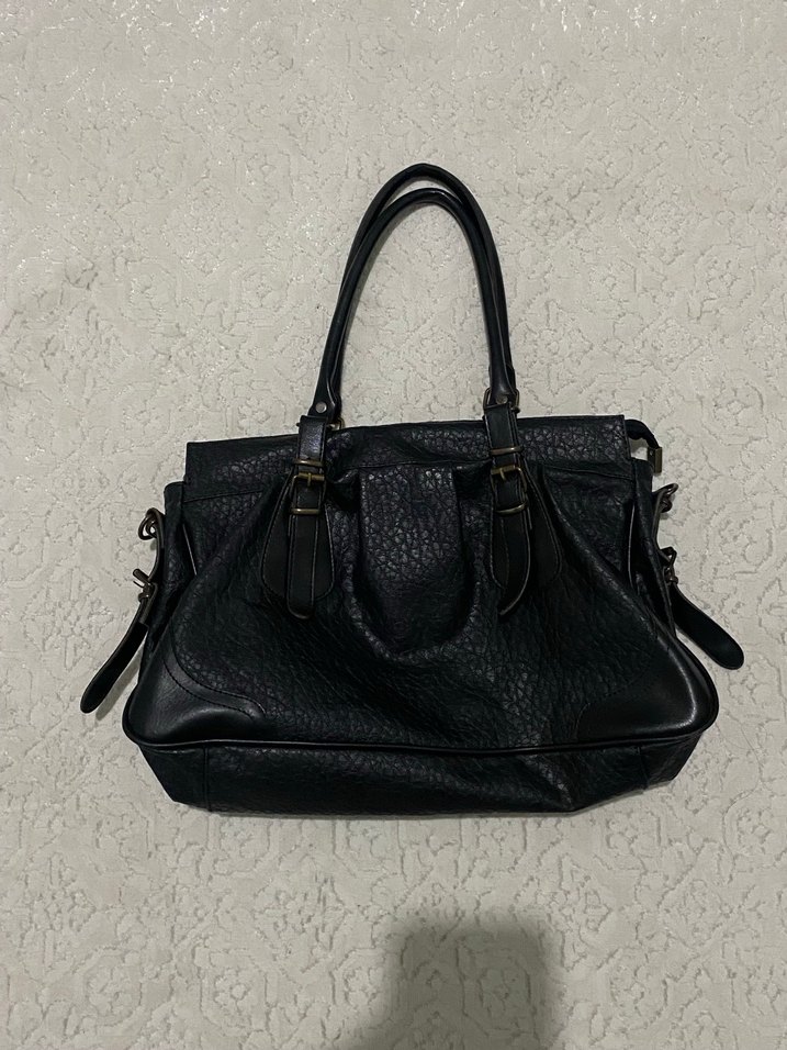 Siyah Deri Tokalı vintage Çanta - Görsel 2