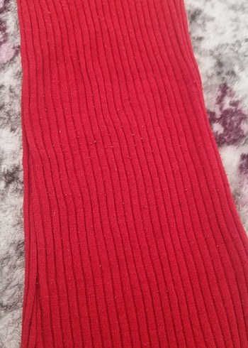 Kız Çocuk Kırmızı Örgü İspanyol Paça Pantolon, az tüylenmesi var - Görsel 3