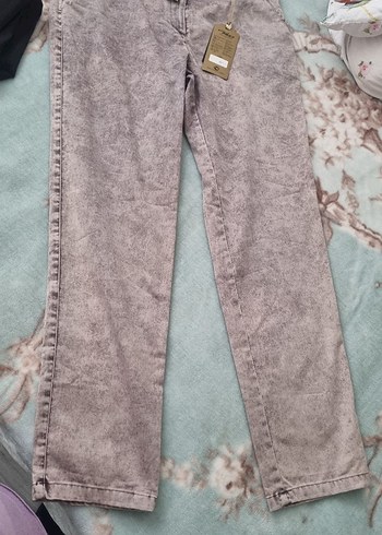 Bej Batik Desenli Kadın Kot Pantolon - Görsel 2