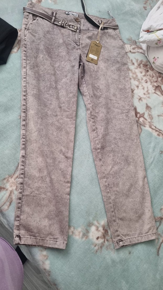 Bej Batik Desenli Kadın Kot Pantolon - Görsel 2