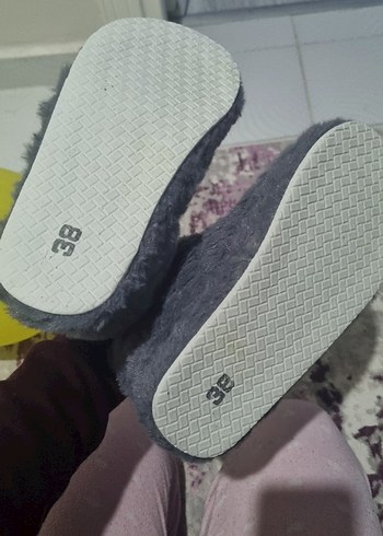 Gri Kadın Tüylü Dolgu Topuk Ev botu - Görsel 6