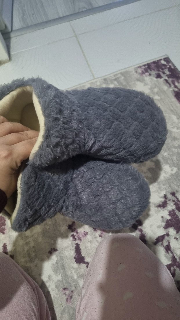 Gri Kadın Tüylü Dolgu Topuk Ev botu - Görsel 4