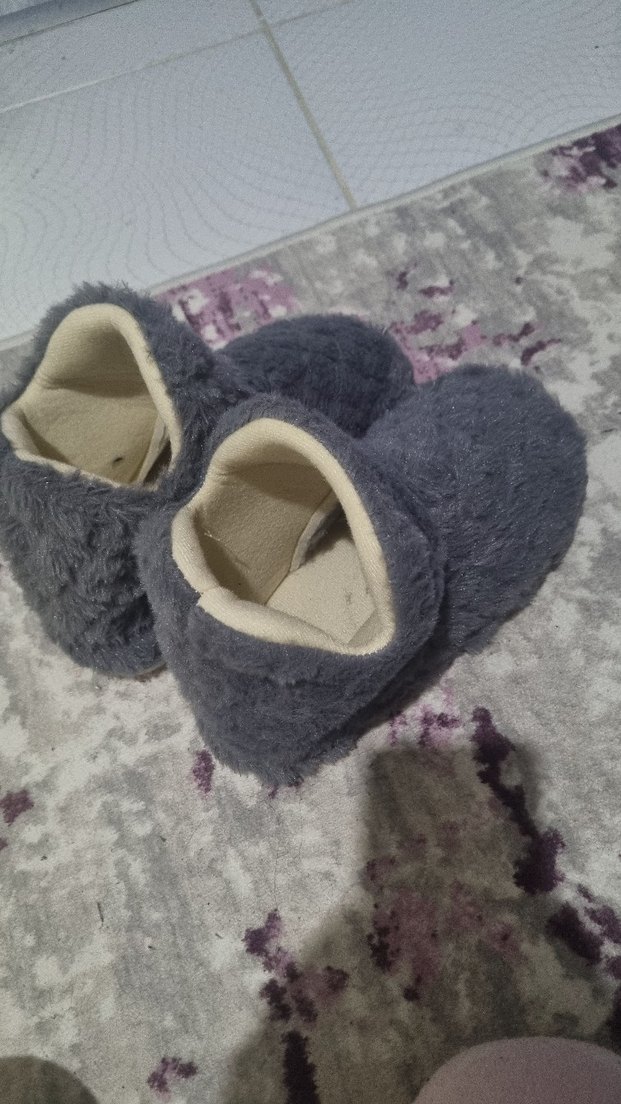 Gri Kadın Tüylü Dolgu Topuk Ev botu - Görsel 3