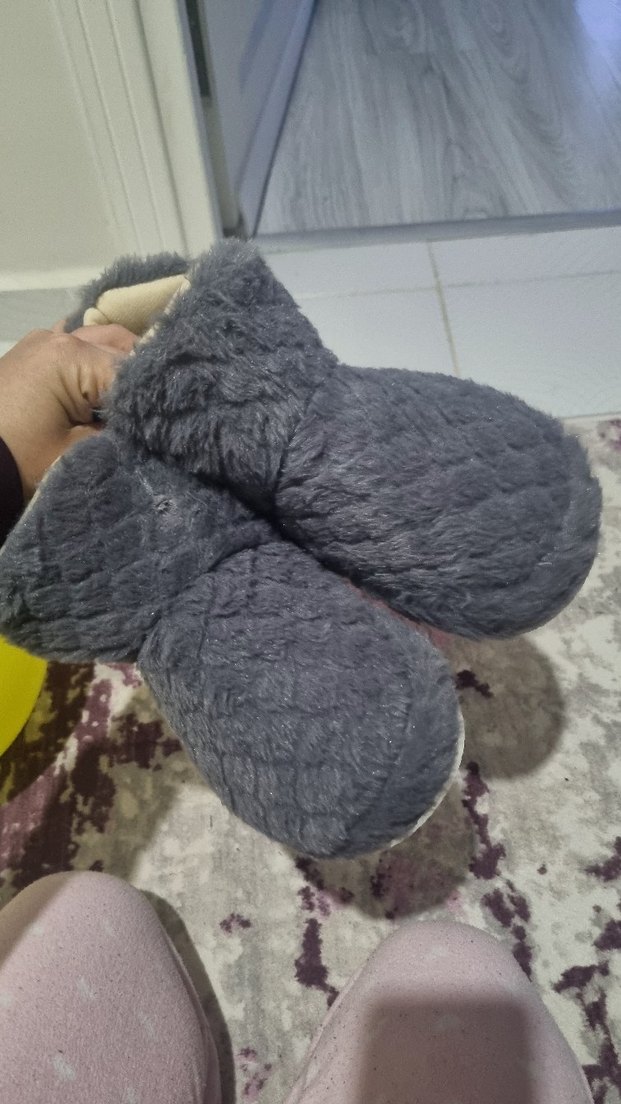 Gri Kadın Tüylü Dolgu Topuk Ev botu - Görsel 2