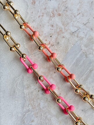 Neon pembe&gold tiffany bileklik