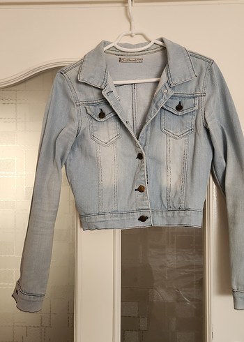 Düğmeli Kadın Denim Ceket, İnce Kesim, açık mavi