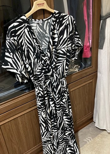 Zebra Desenli Uzun Kadın Kimono Elbise