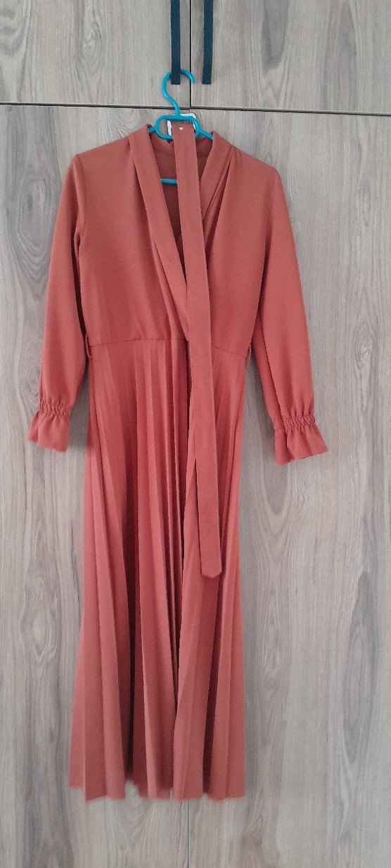 Diger turuncu Uzun Pilili Kadın Elbise - Görsel 3