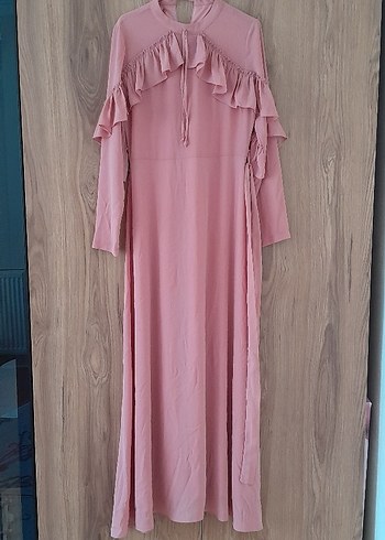 Diger Pembe Uzun Kollu Fırfırlı Uzun Elbise - Görsel 2