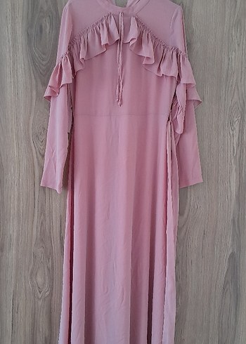 Diger Pembe Uzun Kollu Fırfırlı Uzun Elbise - Görsel 3