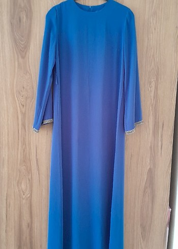 Uzun Kollu Mavi  Abiye Elbise - Görsel 3