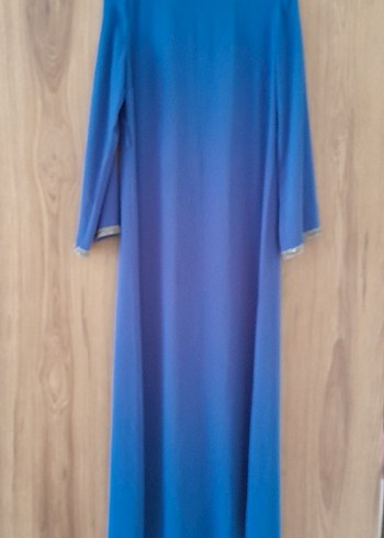 Uzun Kollu Mavi  Abiye Elbise - Görsel 2