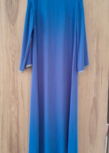 Uzun Kollu Mavi  Abiye Elbise - Görsel 4