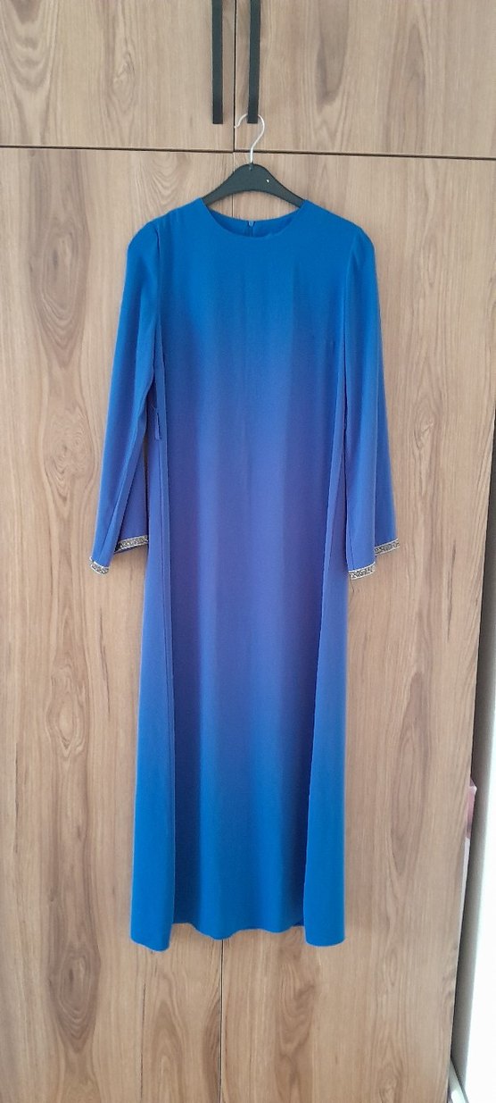 Uzun Kollu Mavi  Abiye Elbise - Görsel 3