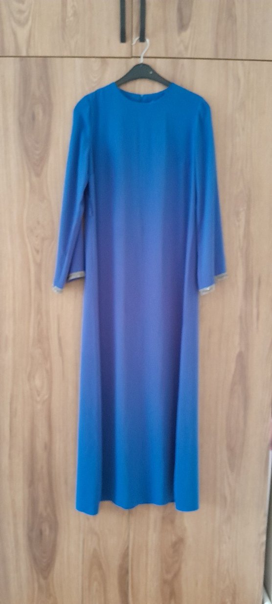 Uzun Kollu Mavi  Abiye Elbise - Görsel 2