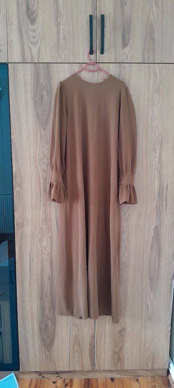 Drapeli Bej Uzun  Elbise - Görsel 3