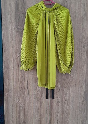 Piliseli Uzun Kollu yağ yesili Tunik - Görsel 2