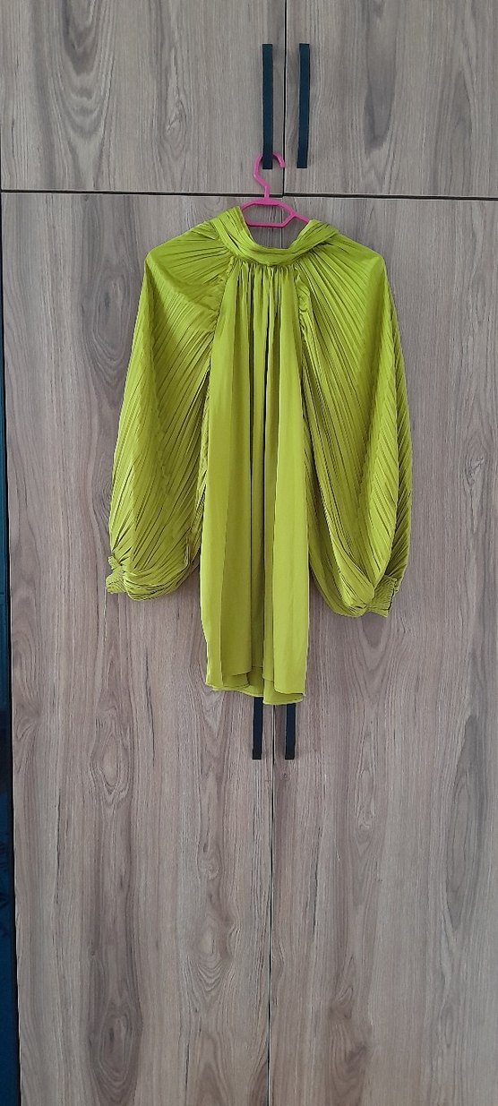 Piliseli Uzun Kollu yağ yesili Tunik - Görsel 3