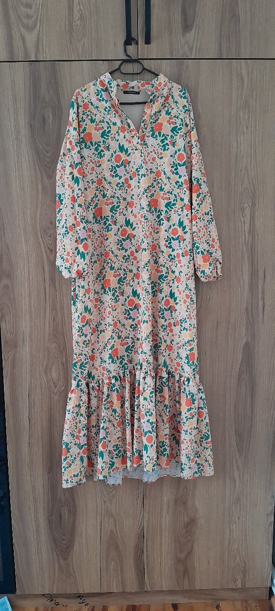 Bohem Çok Renkli Uzun V Yaka Elbise - Görsel 4