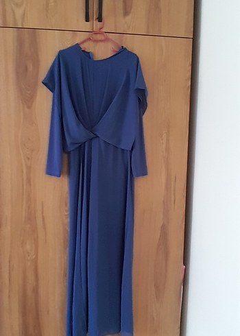 Mavi Uzun Kollu V Yakalı Kadın tulum - Görsel 3