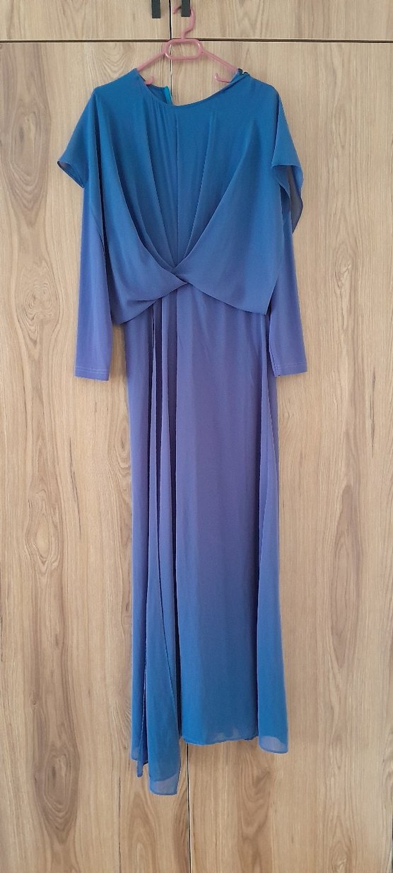 Mavi Uzun Kollu V Yakalı Kadın tulum - Görsel 2