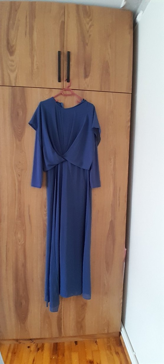 Mavi Uzun Kollu V Yakalı Kadın tulum - Görsel 3