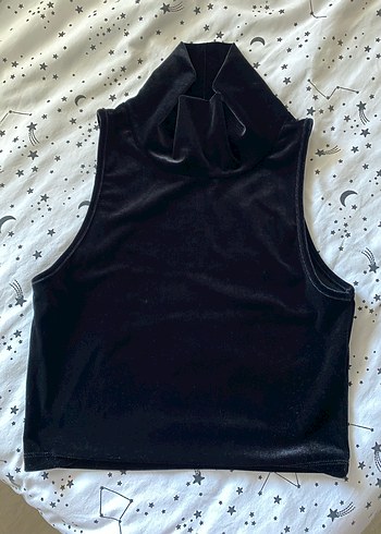 Koton Koton Siyah Kadife Kolsuz Kadın Crop