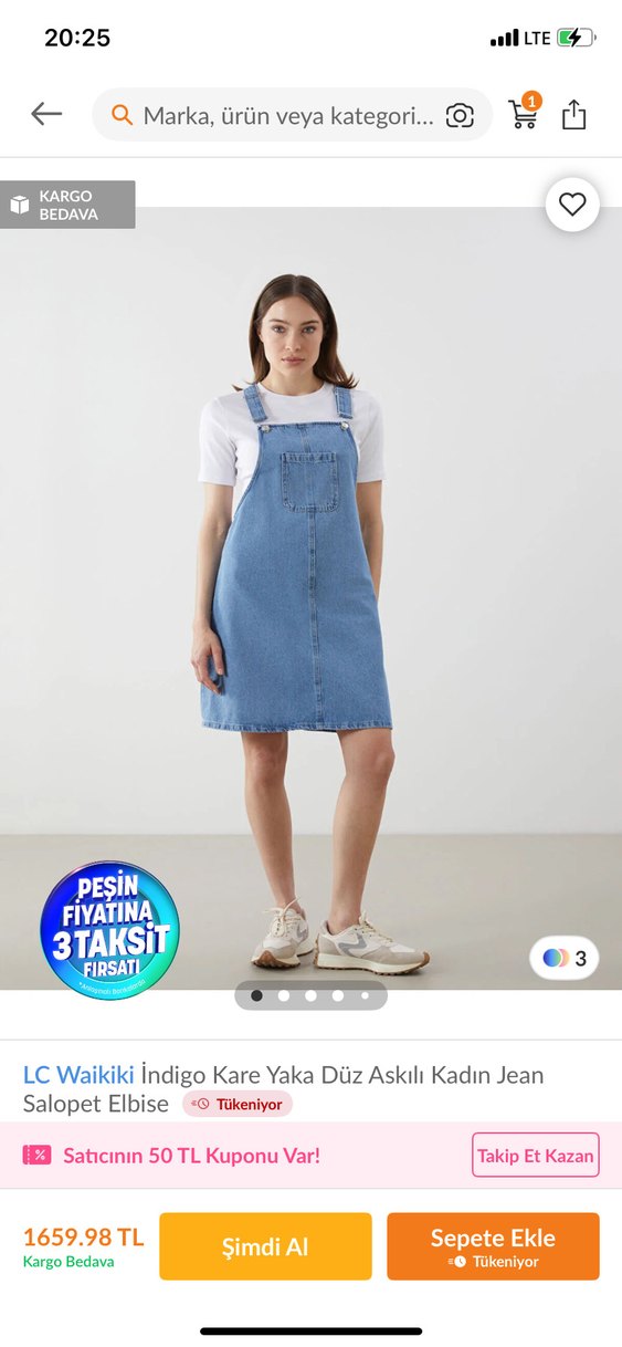 LC Waikiki Kadın Indigo Jean Salopet Elbise - Görsel 2