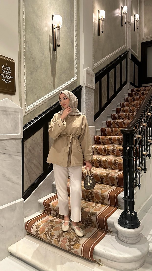 Cep Detaylı Kuşaklı Midi Kadın Kimono trençkot - Görsel 3