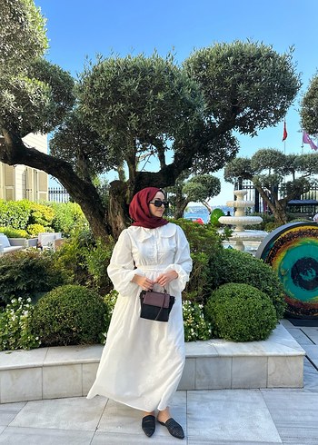 diğer Beden beyaz Renk Pamuklu Bohem Etnik Desenli Uzun Beyaz Elbise