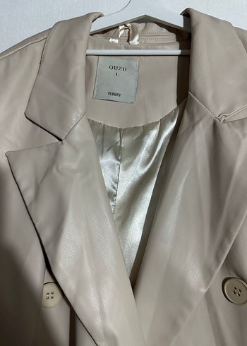 Düğmeli Bej Deri Kadın Yelek - Görsel 2